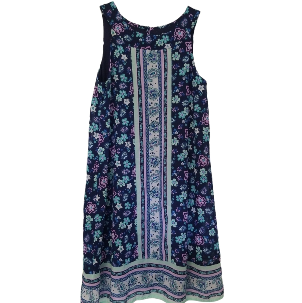 Girls Wonder Nation Blue/Purple Floral Dress XL 14/16